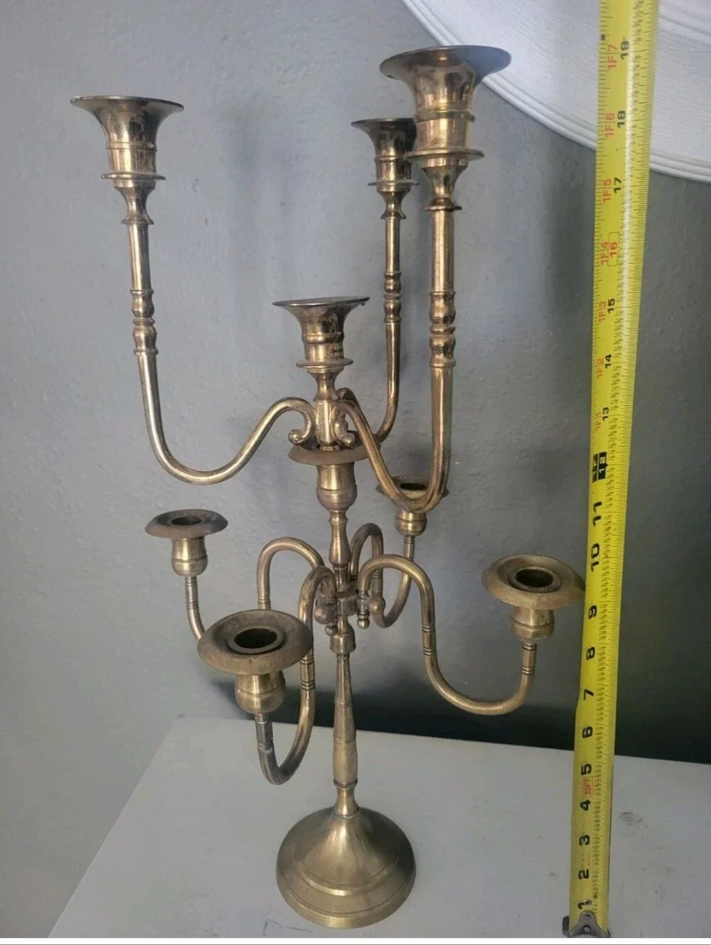 Vintage Brass Candleabra Teleflora MCM Hollywood Regency Multi Arm 60s Set 2